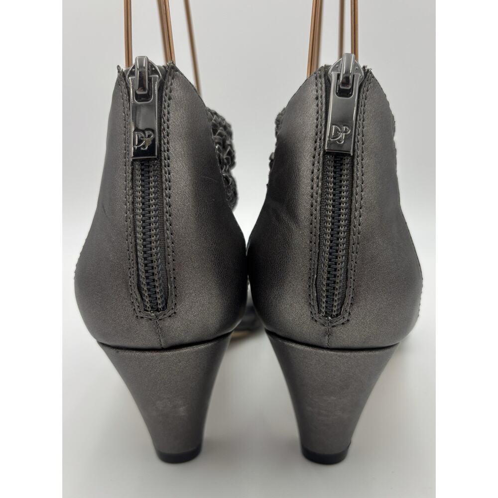 Donald Pliner Verona 2 Heels Sandals Pewter Grey Leather Size 8 M Basketweave - Picture 5 of 14